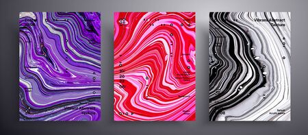 Abstract vector banner, texture pack of fluid art covers. Artistic background that can be used for design cover, poster, brochure and etc. Purple, pink and black universal trendy painting backdropのイラスト素材