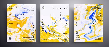 Abstract vector banner, pack of modern design fluid art covers. Trendy background that can be used for design cover, invitation, flyer and etc. Yellow, blue and white creative iridescent artworkのイラスト素材
