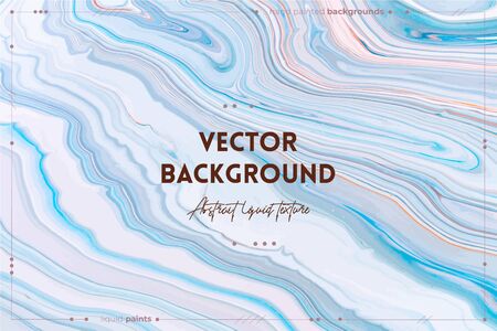 Fluid art texture. Abstract backdrop with swirling paint effect. Liquid acrylic artwork with flows and splashes. Mixed paints for background or poster. Blue, white and orange overflowing colorsのイラスト素材