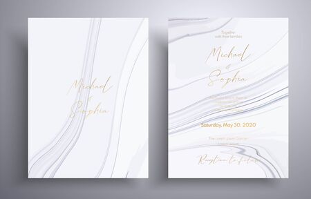 Vector wedding invitation with marble pattern. Black and white overflowing colors. Beautiful cards that can be used for design cover, invitation, greeting cards, brochure and etcのイラスト素材
