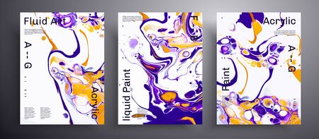 Abstract vector banner, texture pack of fluid art covers. Trendy background that applicable for design cover, poster, brochure and etc. Purple, white and orange unusual creative surface templateのイラスト素材