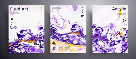 Abstract vector poster, texture set of fluid art covers. Artistic background that can be used for design cover, poster, brochure and etc. Purple, white and orange creative iridescent artworkのイラスト素材