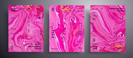 Abstract liquid placard, fluid art vector texture pack. Artistic background that can be used for design cover, invitation, flyer and etc. Red, pink and golden universal trendy painting backdropのイラスト素材