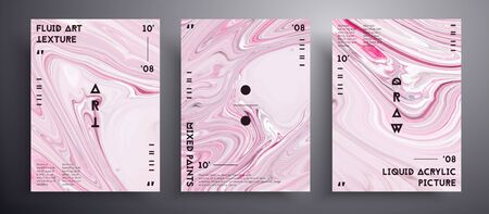 Abstract acrylic placard, fluid art vector texture pack. Trendy background that can be used for design cover, invitation, flyer and etc. Pink, gray and white unusual creative surface templateのイラスト素材