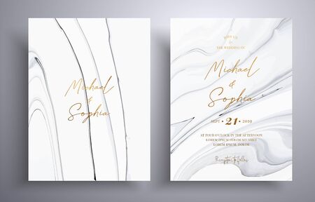 Modern collection of wedding invitations with stone texture. Agate vector covers with marble effect and place for text, gray, black and white colors. Designed for posters, brochures and etcのイラスト素材