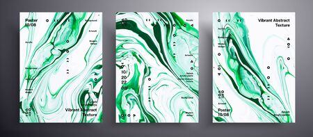 Abstract acrylic banner, fluid art vector texture set. Beautiful background that can be used for design cover, invitation, flyer and etc. Green and white unusual creative surface templateのイラスト素材