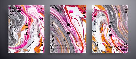 Abstract vector poster, texture collection of fluid art covers. Beautiful background that can be used for design cover, invitation, flyer and etc. Pink, golden and white creative iridescent artworkのイラスト素材