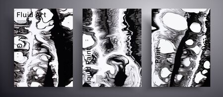 Abstract liquid banner, fluid art vector texture set. Beautiful background that can be used for design cover, poster, brochure and etc. Black and white creative iridescent artworkのイラスト素材