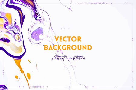 Fluid art texture. Backdrop with abstract swirling paint effect. Liquid acrylic artwork with trendy mixed paints. Can be used for website background. Purple, white and golden overflowing colorsのイラスト素材