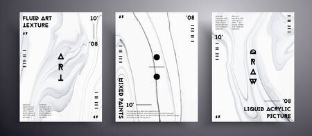 Abstract acrylic poster, fluid art vector texture pack. Artistic background that applicable for design cover, poster, brochure and etc. Gray, black and white creative iridescent artworkのイラスト素材