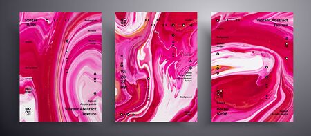Abstract acrylic banner, fluid art vector texture set. Beautiful background that applicable for design cover, invitation, flyer and etc. Red, ruby and white creative iridescent artworkのイラスト素材
