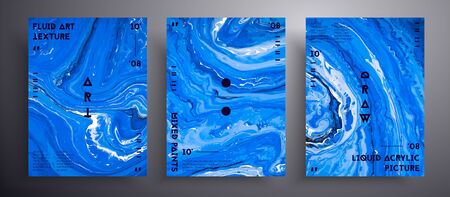 Abstract acrylic banner, fluid art vector texture pack. Trendy background that applicable for design cover, invitation, flyer and etc. Blue and white universal trendy painting backdropのイラスト素材