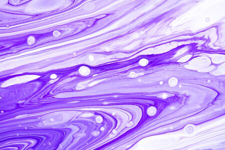 Fluid art texture. Background with abstract iridescent paint effect. Liquid acrylic picture that flows and splashes. Mixed paints for website background. Violet, white and lavender overflowing colorsの写真素材