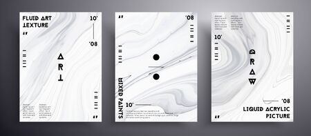 Abstract vector poster, texture pack of fluid art covers. Trendy background that applicable for design cover, poster, brochure and etc. Gray, black and white unusual creative surface templateのイラスト素材