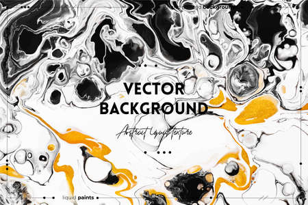 Fluid art texture. Abstract background with swirling paint effect. Liquid acrylic artwork with colorful mixed paints. Can be used for background or poster. Golden, black and white overflowing colorsのイラスト素材