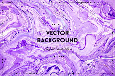 Fluid art texture. Backdrop with abstract swirling paint effect. Liquid acrylic picture with beautiful mixed paints. Can be used for interior poster. Purple and white overflowing colorsのイラスト素材