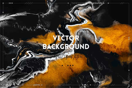 Fluid art texture. Abstract background with mixing paint effect. Liquid acrylic picture with artistic mixed paints. Can be used for baner or wallpaper. Golden, black and gray overflowing colorsのイラスト素材
