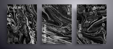 Abstract vector placard, texture collection of fluid art covers. Artistic background that can be used for design cover, poster, brochure and etc. Black and white unusual creative surface templateのイラスト素材