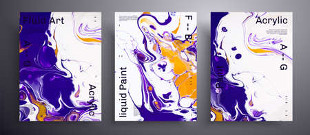 Abstract vector banner, pack of modern design fluid art covers. Trendy background that can be used for design cover, poster, brochure and etc. Navy blue, white and orange creative iridescent artworkのイラスト素材