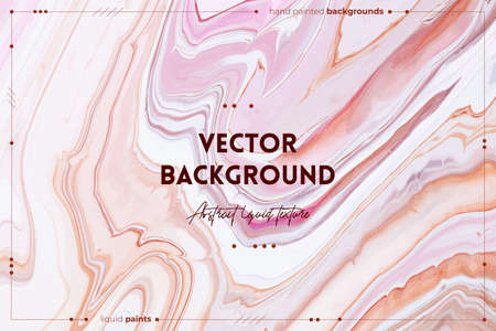 Fluid art texture. Background with abstract mixing paint effect. Liquid acrylic artwork with beautiful mixed paints. Can be used for interior poster. Pink, white and beige overflowing colorsのイラスト素材