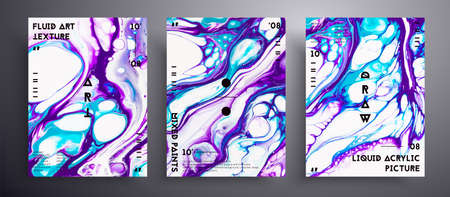 Abstract liquid poster, fluid art vector texture collection. Beautiful background that can be used for design cover, poster, brochure and etc. Purple, navy blue and white creative iridescent artworkのイラスト素材