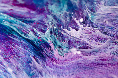 Resin art texture with blue, lilac and white colors. Fluid background with splashes and ripples....