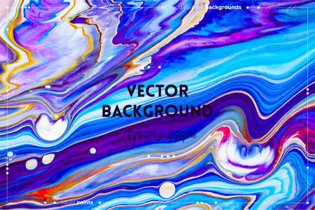 Fluid art texture. Backdrop with abstract iridescent paint effect. Liquid acrylic artwork that flows and splashes. Mixed paints for website background. Blue, pink and yellow overflowing colorsのイラスト素材