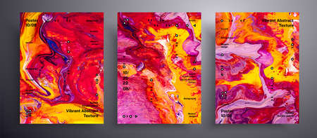 Abstract liquid banner, fluid art vector texture set. Artistic background that applicable for design cover, invitation, presentation and etc. Pink, yellow and red unusual creative surface templateの写真素材