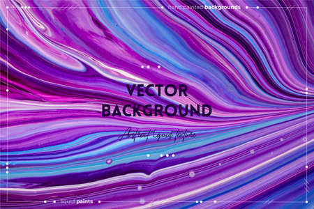 Fluid art texture. Abstract backdrop with swirling paint effect. Liquid acrylic picture with flows and splashes. Mixed paints for website background. Purple, blue and white overflowing colorsのイラスト素材