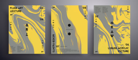 Abstract vector banner, texture collection of fluid art covers. Beautiful background that applicable for design cover, poster, brochure and etc. Trendy colors - gray and yellow.のイラスト素材