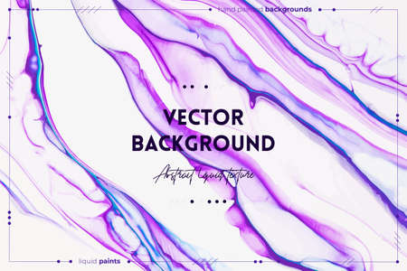 Fluid art texture. Backdrop with abstract iridescent paint effect. Liquid acrylic picture with flows and splashes. Mixed paints for posters or wallpapers. Purple, blue and white overflowing colorsのイラスト素材