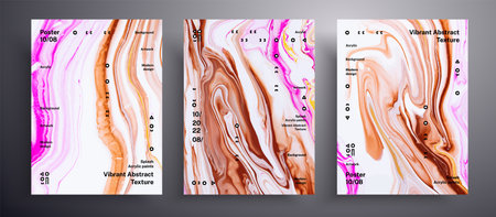 Abstract vector placard, texture set of fluid art covers. Artistic background that can be used for design cover, invitation, presentation and etc. Pink, brown and white creative iridescent artworkのイラスト素材