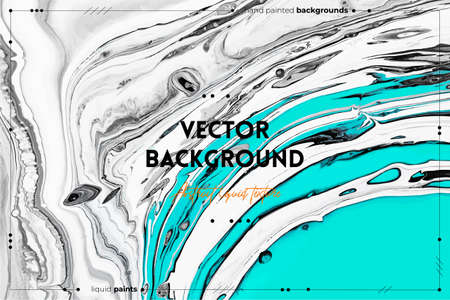 Fluid art texture. Abstract background with mixing paint effect. Liquid acrylic artwork that flows and splashes. Mixed paints for background or poster. Gray, white and aquamarine overflowing colorsのイラスト素材
