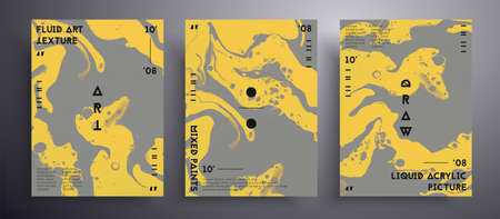 Abstract vector poster, texture set of fluid art covers. Artistic background that can be used for design cover, invitation, presentation and etc. Trendy colors of 2021 year - gray and yellowのイラスト素材