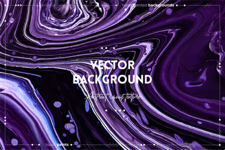 Fluid art texture. Abstract backdrop with mixing paint effect. Liquid acrylic picture with beautiful mixed paints. Can be used for interior poster. Purple, white and black overflowing colorsのイラスト素材