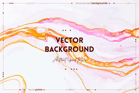 Fluid art texture. Abstract background with swirling paint effect. Liquid acrylic picture with trendy mixed paints. Can be used for website background. Pink, white and orange overflowing colorsのイラスト素材
