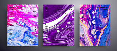 Abstract vector placard, texture pack of fluid art covers. Artistic background that applicable for design cover, poster, brochure and etc. Pink, blue and purple unusual creative surface templateのイラスト素材
