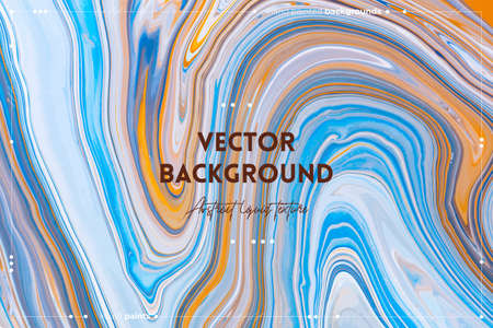 Fluid art texture. Background with abstract mixing paint effect. Liquid acrylic artwork with artistic mixed paints. Can be used for baner or wallpaper. Blue , orange and azure overflowing colorsのイラスト素材