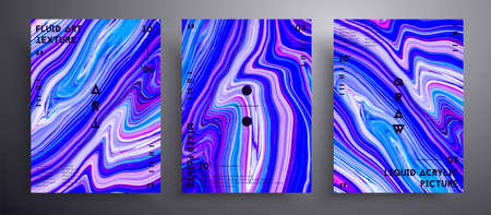 Abstract vector poster, texture pack of fluid art covers. Beautiful background that applicable for design cover, poster, brochure and etc. Blue, lilac and white unusual creative surface templateのイラスト素材