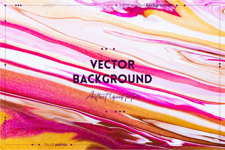 Fluid art texture. Abstract backdrop with swirling paint effect. Liquid acrylic picture with flows and splashes. Mixed paints for background or poster. Golden, white and ruby overflowing colorsのイラスト素材