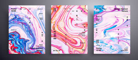 Abstract vector placard, texture set of fluid art covers. Beautiful background that can be used for design cover, invitation, presentation and etc. Pink, blue and orange creative iridescent artworkのイラスト素材