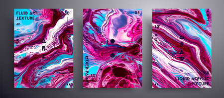 Abstract liquid banner, fluid art vector texture pack.Trendy background that can be used for design cover, invitation, flyer and etc. Blue, wine, pink and white unusual creative surface templateのイラスト素材