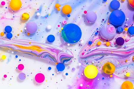 Fluid art texture. Abstract backdrop with mixing paint effect. Liquid acrylic picture with mixed paints and bubbless. Can be used for posters or wallpapers. Bright overflowing colorsの写真素材