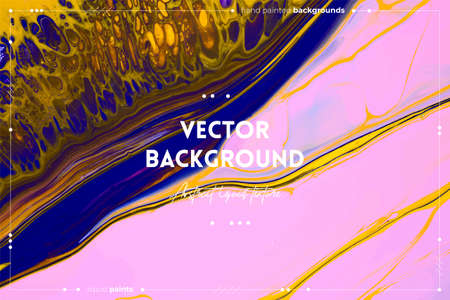 Fluid art texture. Backdrop with abstract iridescent paint effect. Liquid acrylic picture with colorful mixed paints. Can be used for background or poster. Pink, blue and yellow overflowing colorsのイラスト素材