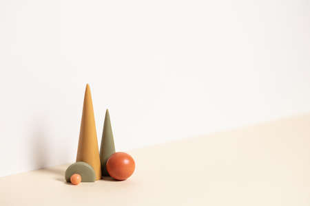 Minimal geometric abstract backdrop with simple figures. Modern composition with colorful geometric shapes. Harmony concept background. Simple geometry set constructionの写真素材
