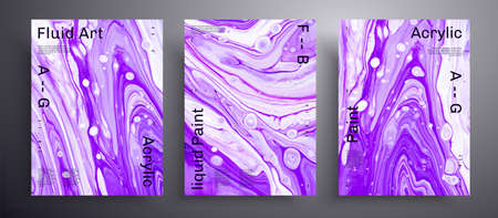 Abstract acrylic placard, fluid art vector texture set. Artistic background that applicable for design cover, poster, brochure and etc. Purple and white unusual creative surface templateのイラスト素材