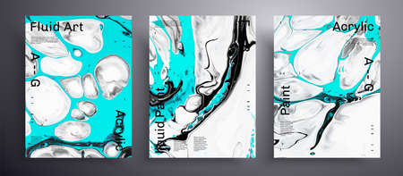 Abstract vector poster, texture set of fluid art covers. Beautiful background that can be used for design cover, invitation, presentation and etc. Black, white and blue creative iridescent artworkのイラスト素材
