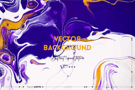 Fluid art texture. Backdrop with abstract mixing paint effect. Liquid acrylic picture with flows and splashes. Mixed paints for interior poster. Violet, white and golden overflowing colorsのイラスト素材