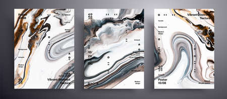 Abstract vector banner, texture collection of fluid art covers. Trendy background that can be used for design cover, poster, brochure and etc. Brown, gray and white unusual creative surface templateのイラスト素材