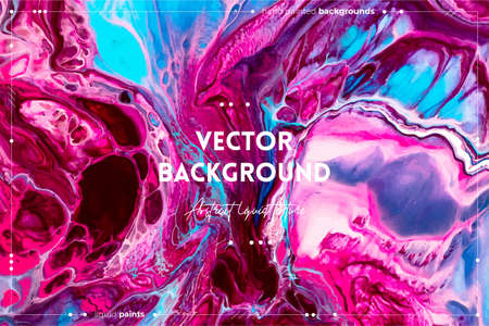 Fluid art texture. Abstract backdrop with swirling paint effect. Liquid acrylic artwork with flows and splashes. Mixed paints for website background. Blue, pink and wine overflowing colorsのイラスト素材
